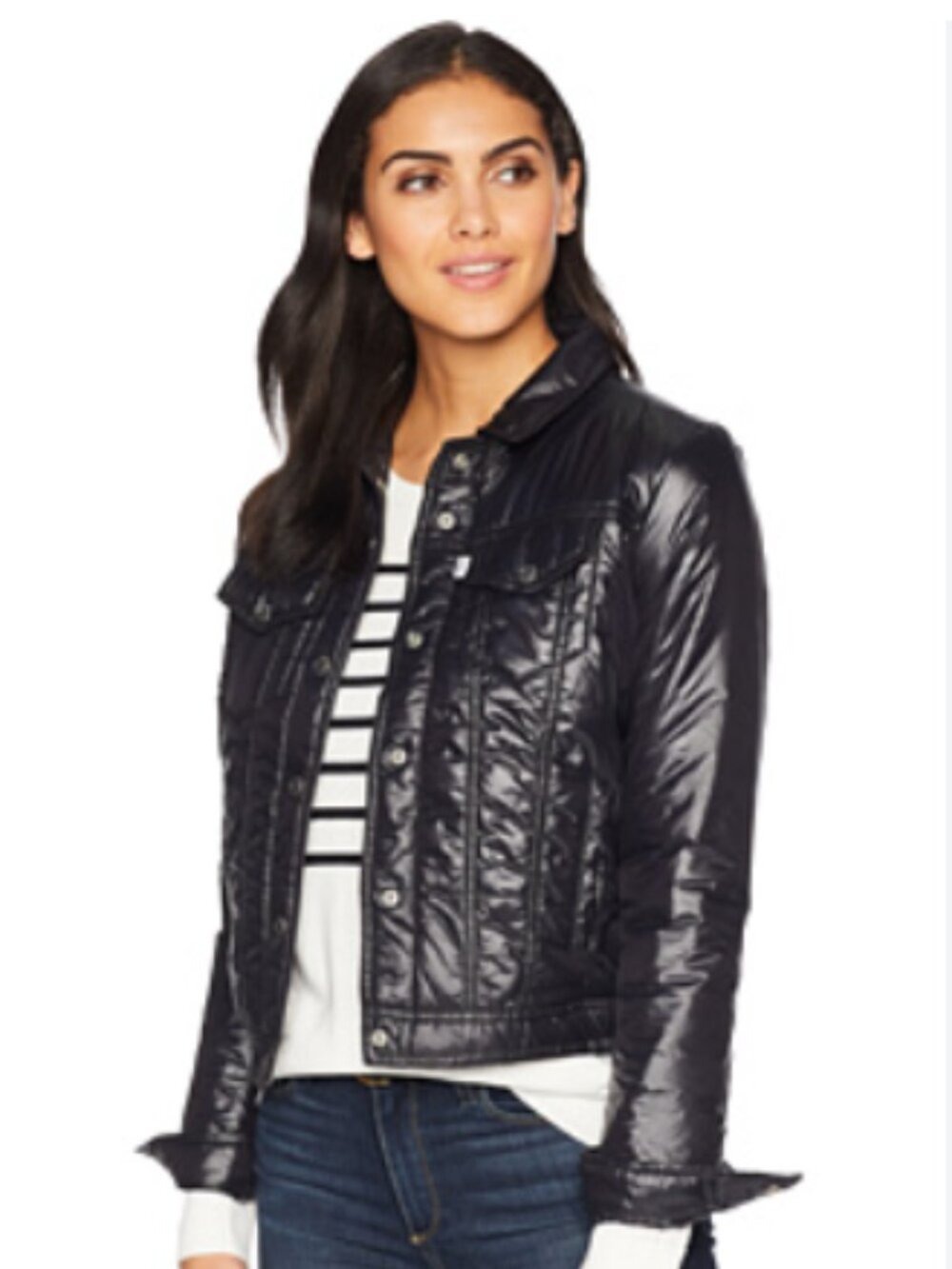 NEW Levi's Women's Original Black Puffer Jacket Size L Cropped Warm Front Snaps